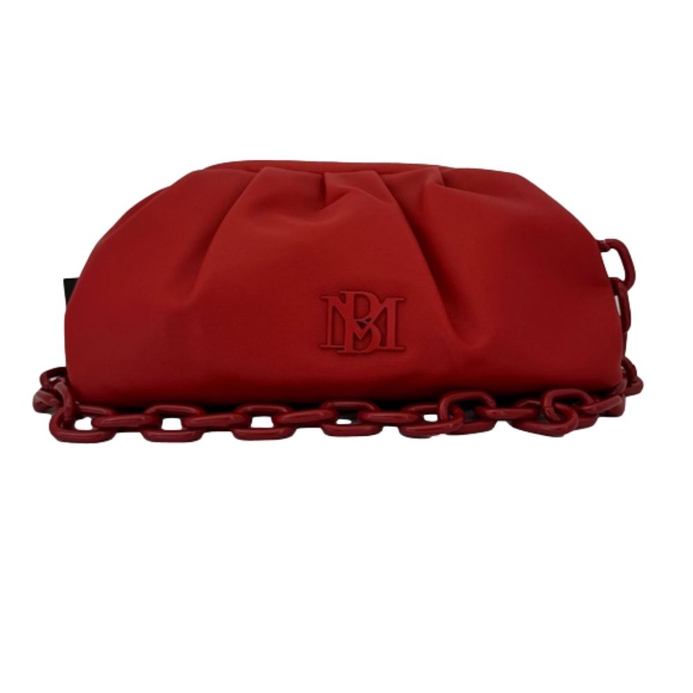 BADGLEY MISCHKA red clutch purse with large chain vegan leather NWT faux…